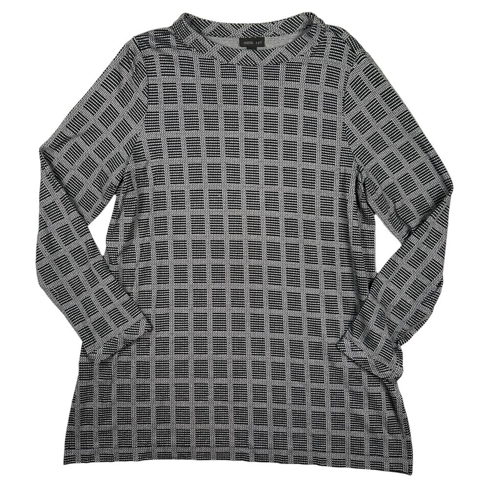 J Jill Wearever Collection Size M Tunic Top Long Sleeve Check Print Black White